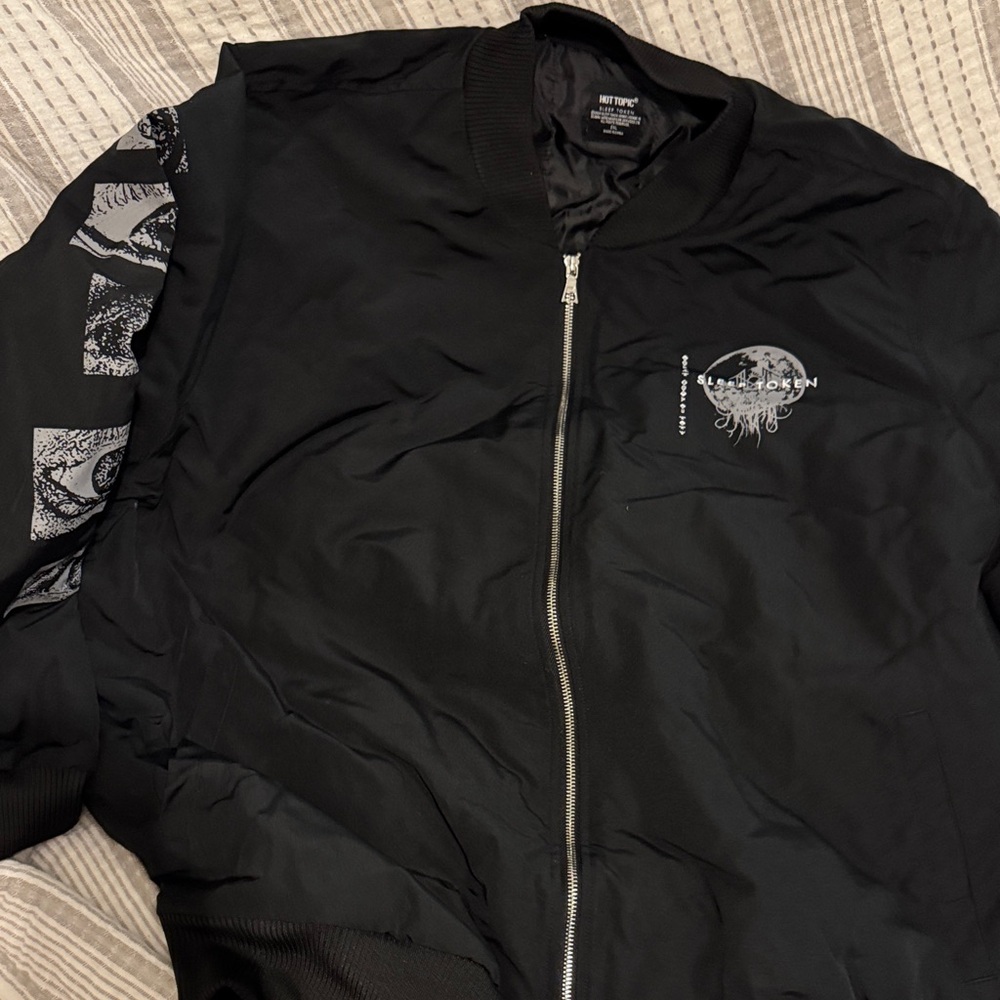 Hot Topic Black Graphic Bomber Jacket